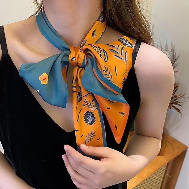 New Women's Silk Scarf Elegant Spring and Autumn Long All-Match Ribbon Thin Shirt Suit with Double Korean Style Tie Towel