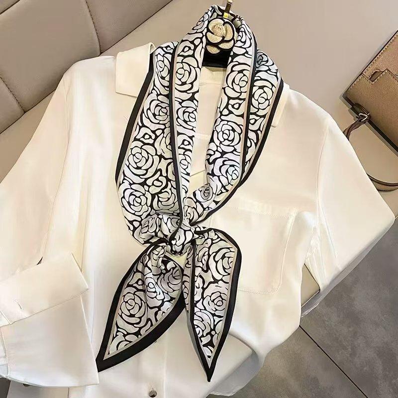 New Women's Silk Scarf Elegant Spring and Autumn Long All-Match Ribbon Thin Shirt Suit with Double Korean Style Tie Towel