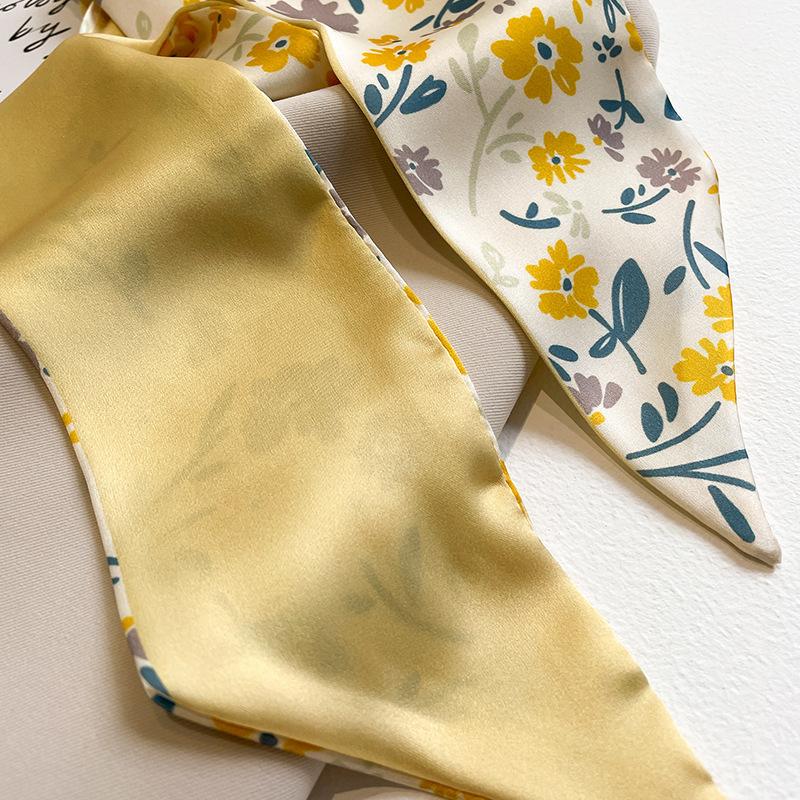 New White Yellow Small Scarf Spring and Summer All-Match Long Bandage Hair Ribbon Double-Sided Printed Scarf Decoration