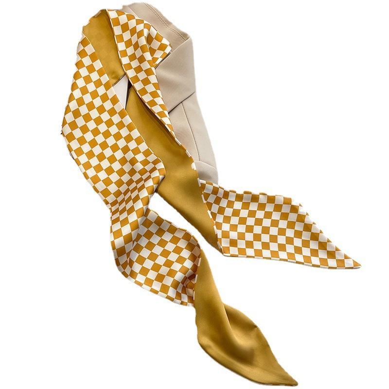 New White Yellow Small Scarf Spring and Summer All-Match Long Bandage Hair Ribbon Double-Sided Printed Scarf Decoration