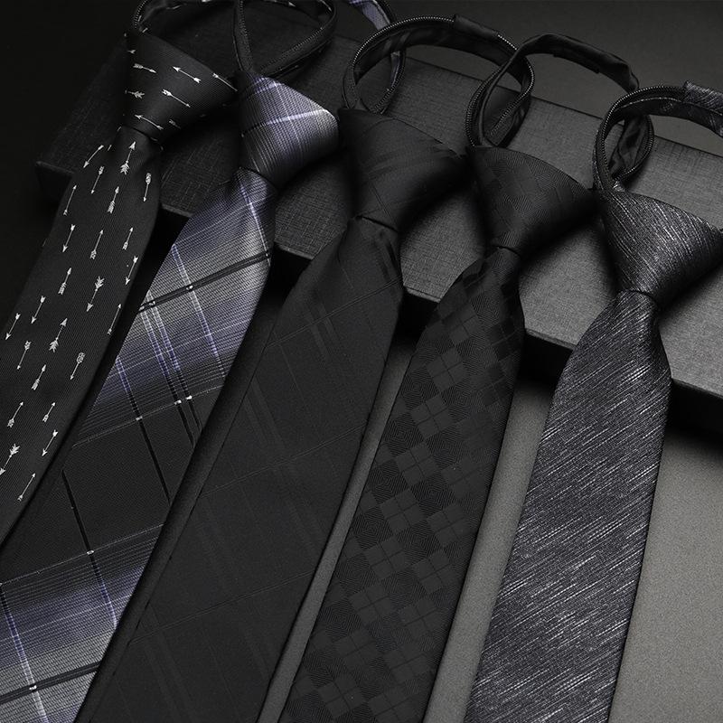 Tie Men's Formal Wear Business Wedding Groom Shirt Professional Student Black Gray 6cm Knot-Free Zipper Lazy