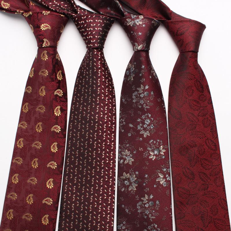 Wine Red Vintage Tie Men's Groom Best Man Wedding Wedding Tie Yarn-Dyed Polyester Silk Business Tie Wholesale