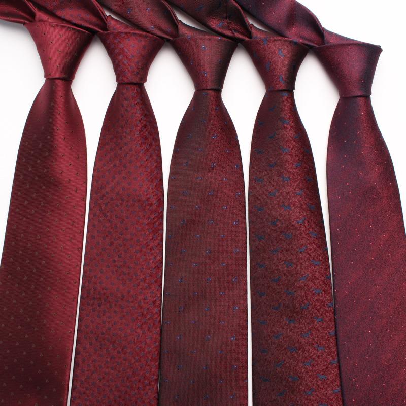 Wine Red Vintage Tie Men's Groom Best Man Wedding Wedding Tie Yarn-Dyed Polyester Silk Business Tie Wholesale