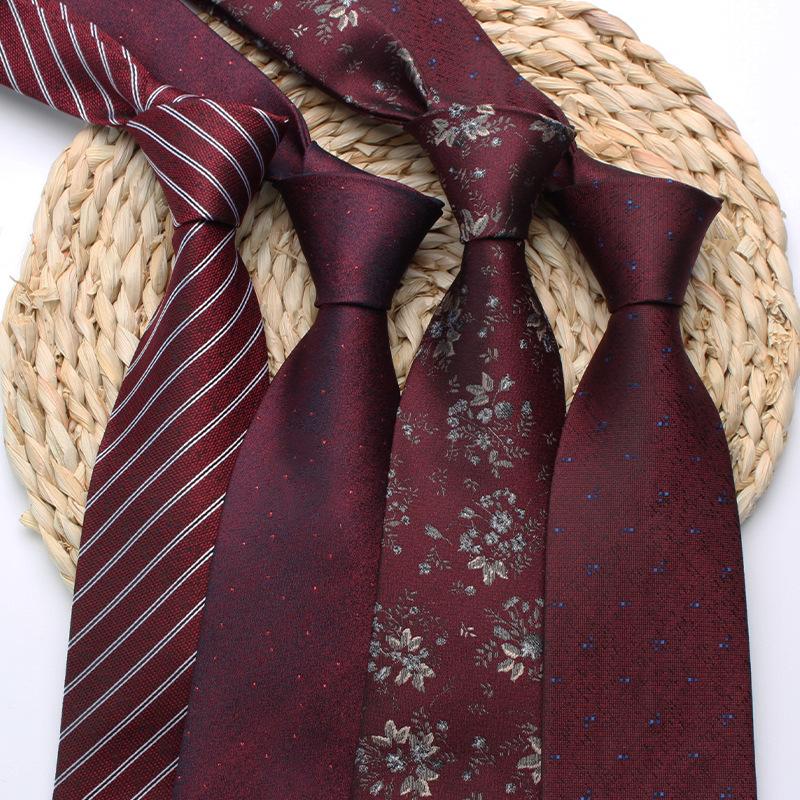 Wine Red Vintage Tie Men's Groom Best Man Wedding Wedding Tie Yarn-Dyed Polyester Silk Business Tie Wholesale