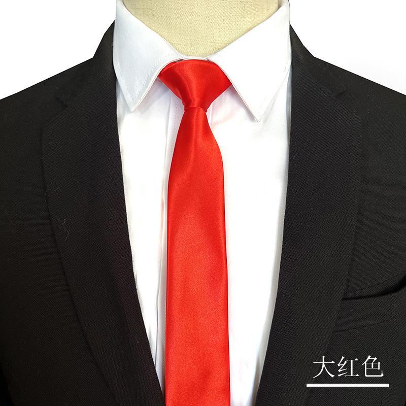 Korean Style Narrow Small 5cm Tie Solid Color Men's Artificial Silk Satin Shirt Accessories Black and White Casual Logo