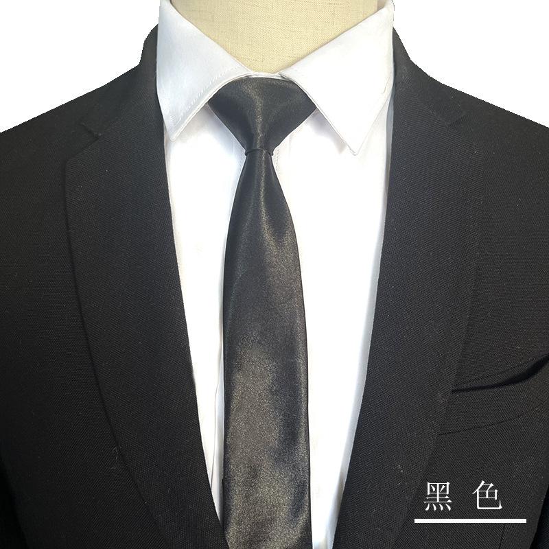 Korean Style Narrow Small 5cm Tie Solid Color Men's Artificial Silk Satin Shirt Accessories Black and White Casual Logo