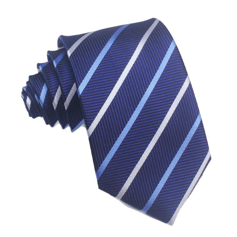 Hand-Tied Men's Work Business Tie Formal Wear Wedding Blue Black Striped High-Grade Hand-Tied Tie