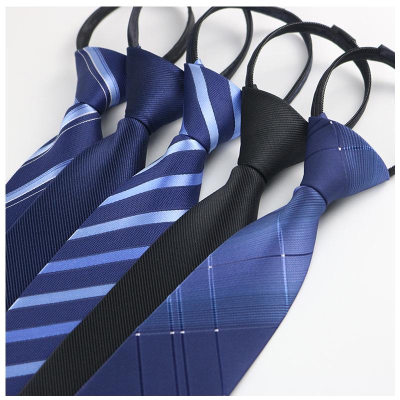 Factory Black Men's Tie Striped Blue Business Tie Lazy Knot-Free Zipper Tie Spot Wholesale