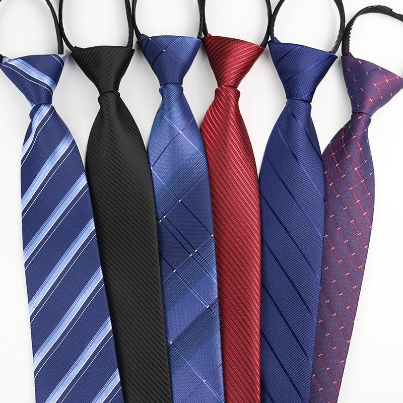 Factory Black Men's Tie Striped Blue Business Tie Lazy Knot-Free Zipper Tie Spot Wholesale