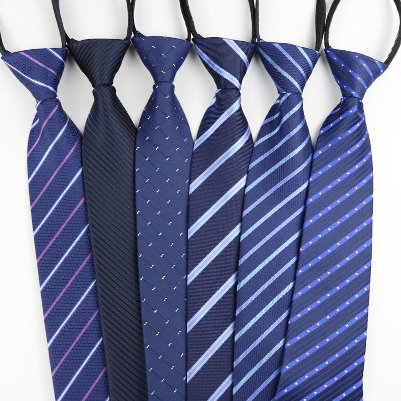 Factory Black Men's Tie Striped Blue Business Tie Lazy Knot-Free Zipper Tie Spot Wholesale