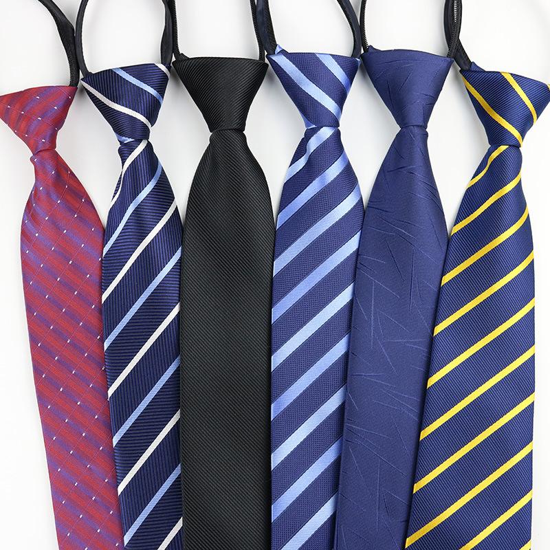 Factory Black Men's Tie Striped Blue Business Tie Lazy Knot-Free Zipper Tie Spot Wholesale