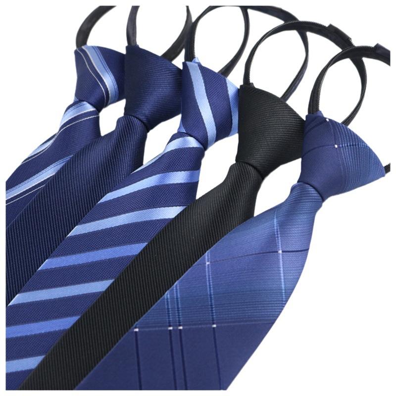Factory Black Men's Tie Striped Blue Business Tie Lazy Knot-Free Zipper Tie Spot Wholesale