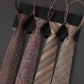 Champagne Tie Men's Coffee Color Business Knot-Free Zipper Retro Striped Wedding Bridegroom Hand-Beating Lazy Brown