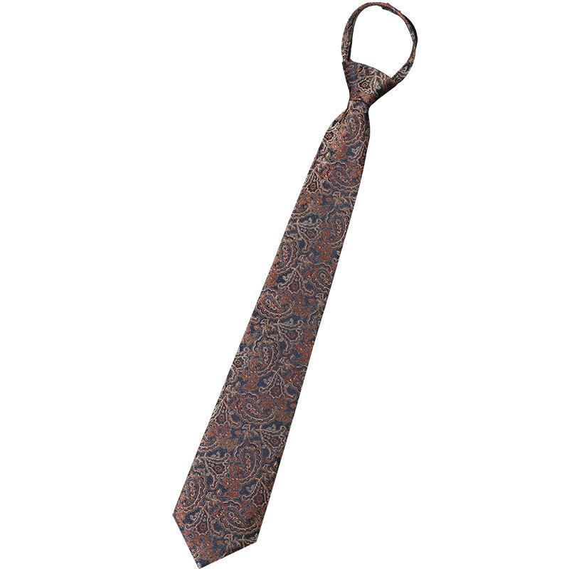 Champagne Tie Men's Coffee Color Business Knot-Free Zipper Retro Striped Wedding Bridegroom Hand-Beating Lazy Brown