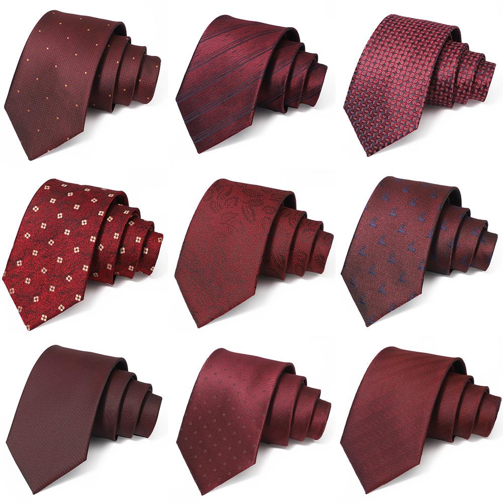 2026 New Men's Tie Wine Red Wedding Tie Men's High-Grade Retro Bridegroom Wedding Hand Tie Men