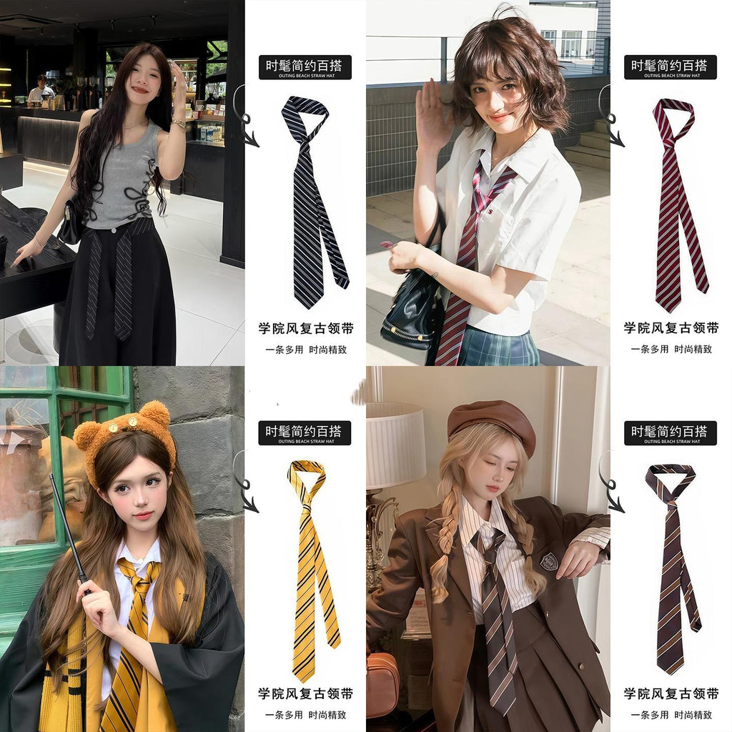 Retro American Striped Tie Belt Female 2026 New College Style All-Match JK Uniform Niche Neck Bow Tie Accessories