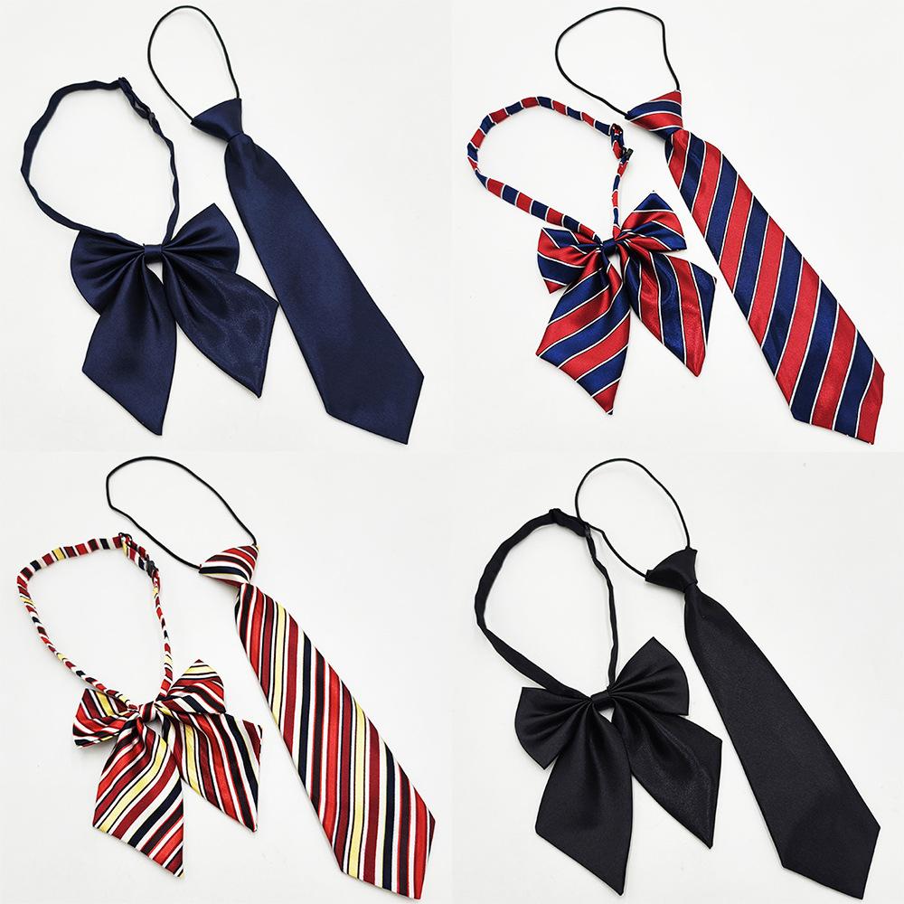 Factory Spot Wholesale Children's Tie Bow Tie Set Primary School Junior High School Students Solid Color Striped Tie Feather Root Bow Tie