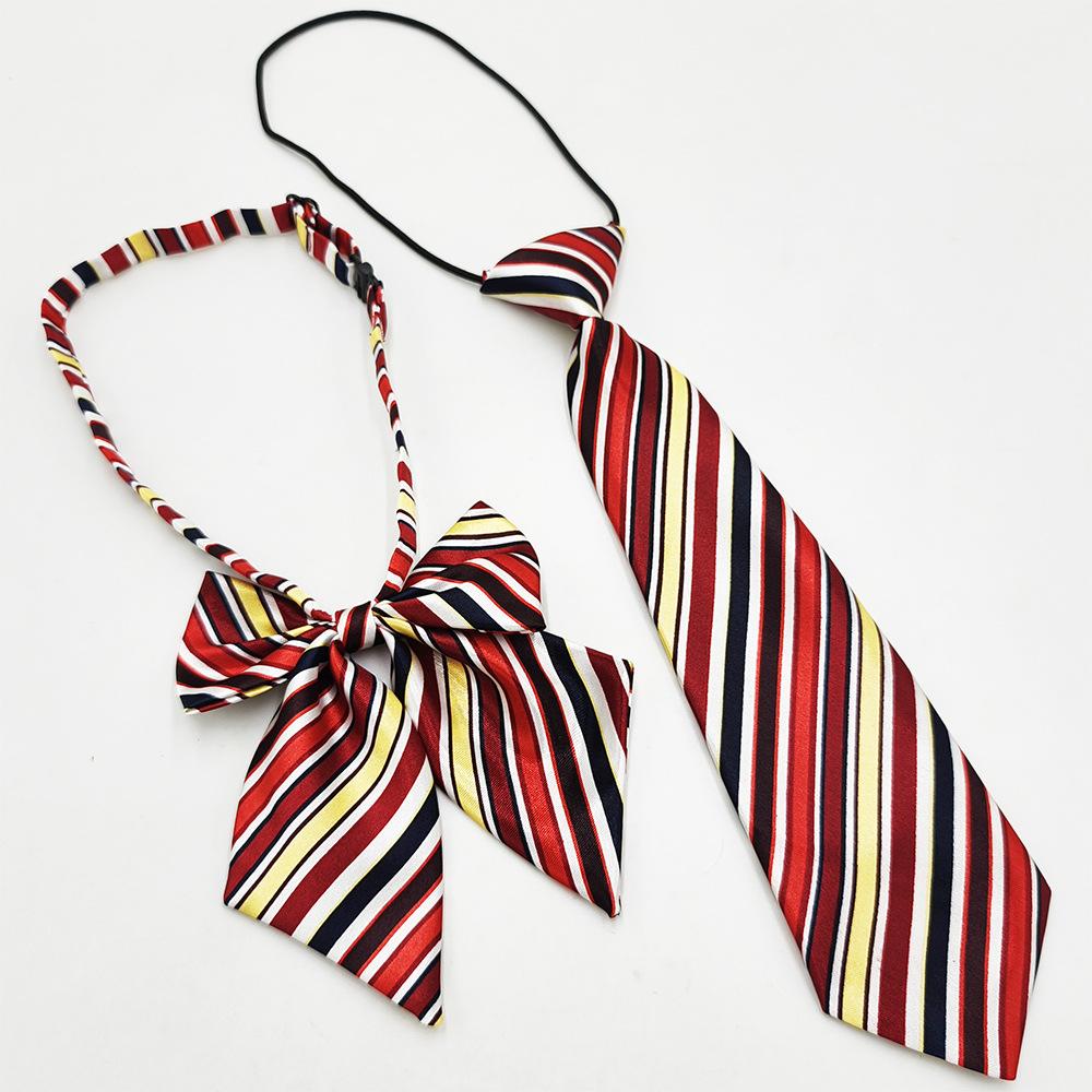 Factory Spot Wholesale Children's Tie Bow Tie Set Primary School Junior High School Students Solid Color Striped Tie Feather Root Bow Tie