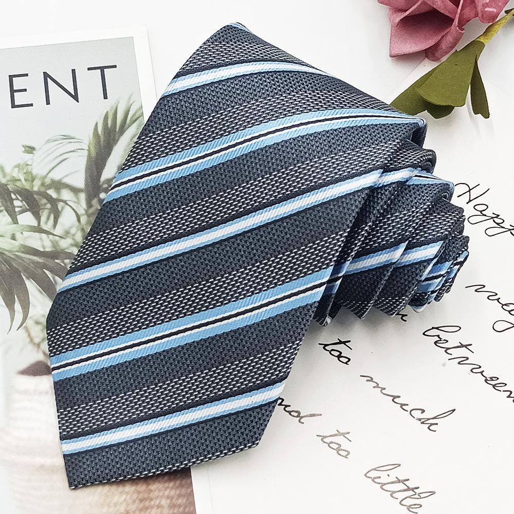 Factory Spot Men's Business Tie 8cm Hand-Made Professional Formal Wear Interview Striped Tie Men's Jacquard Polyester Silk