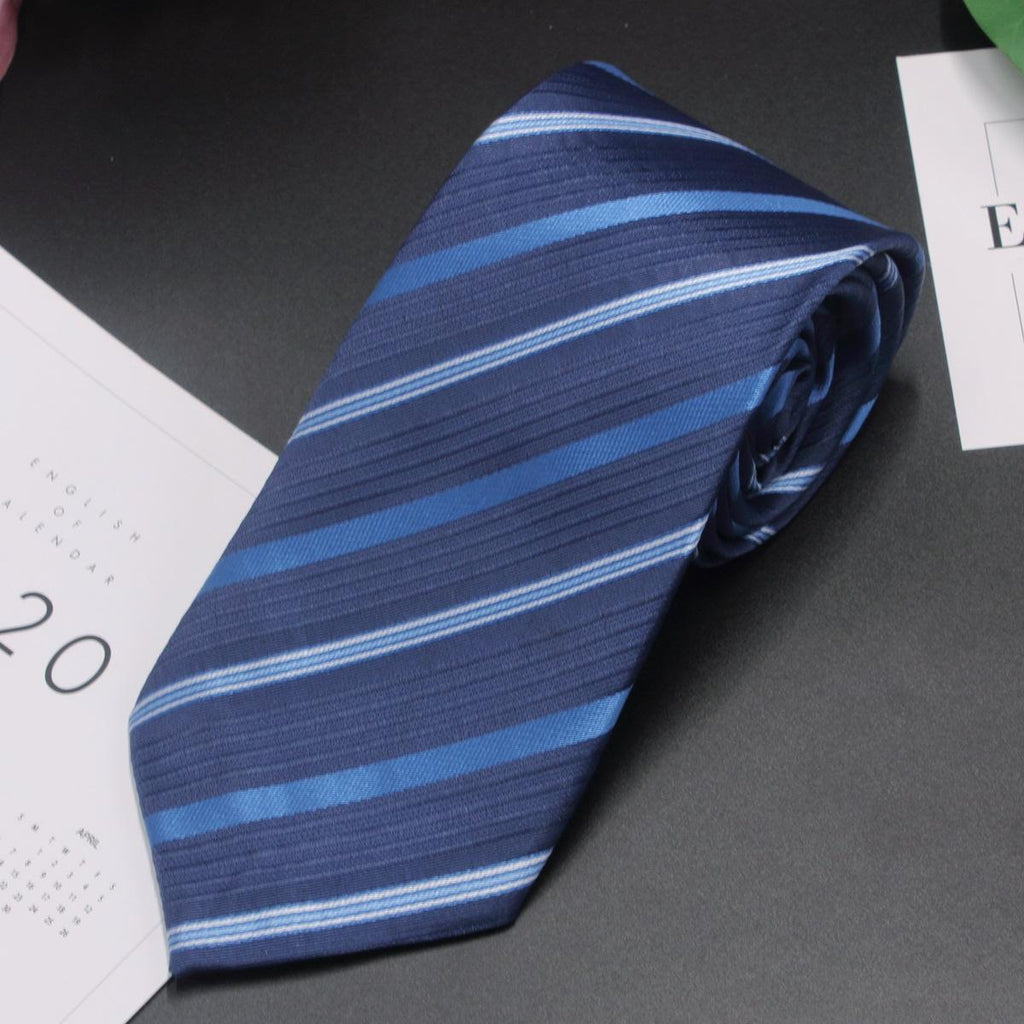 Factory Spot Men's Business Tie 8cm Hand-Made Professional Formal Wear Interview Striped Tie Men's Jacquard Polyester Silk