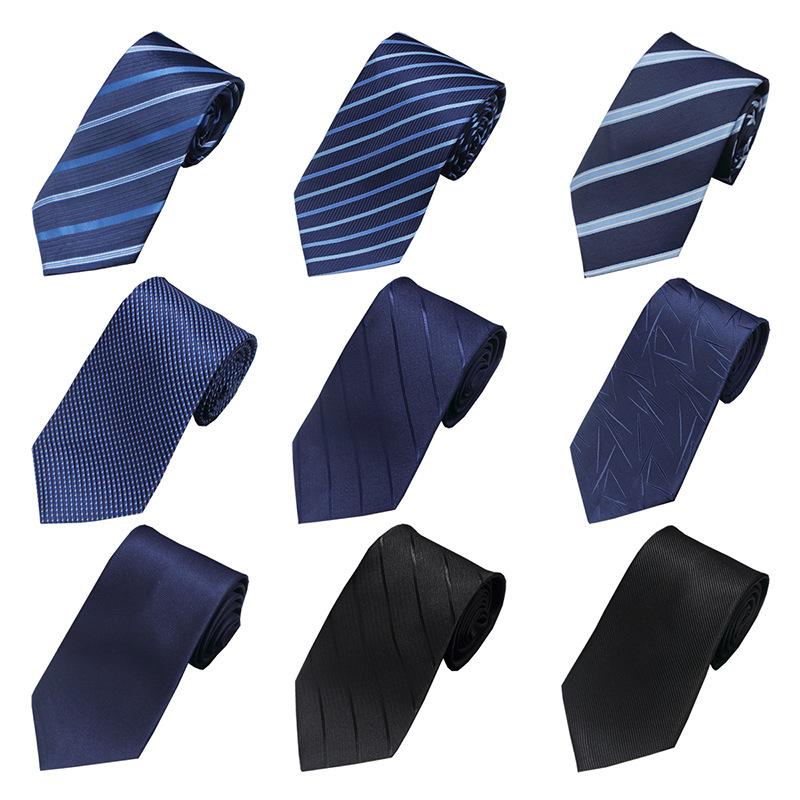 Factory Spot Men's Business Tie 8cm Hand-Made Professional Formal Wear Interview Striped Tie Men's Jacquard Polyester Silk
