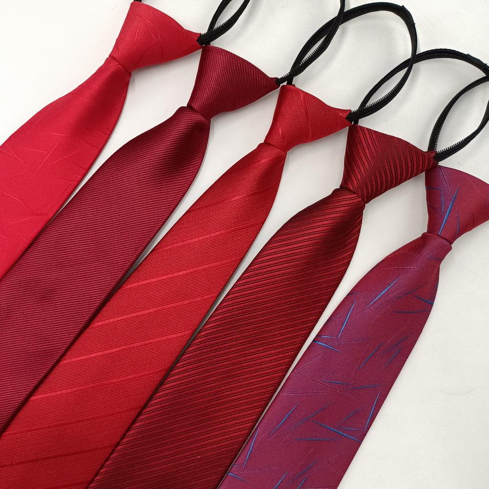 Men's Red Zipper Tie Easy to Pull Free Style Bridegroom Best Man Business Casual Tie Striped Yarn-Dyed 8cm