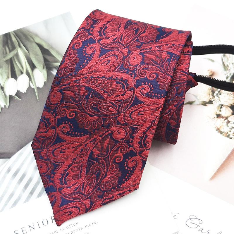 Men's Red Zipper Tie Easy to Pull Free Style Bridegroom Best Man Business Casual Tie Striped Yarn-Dyed 8cm