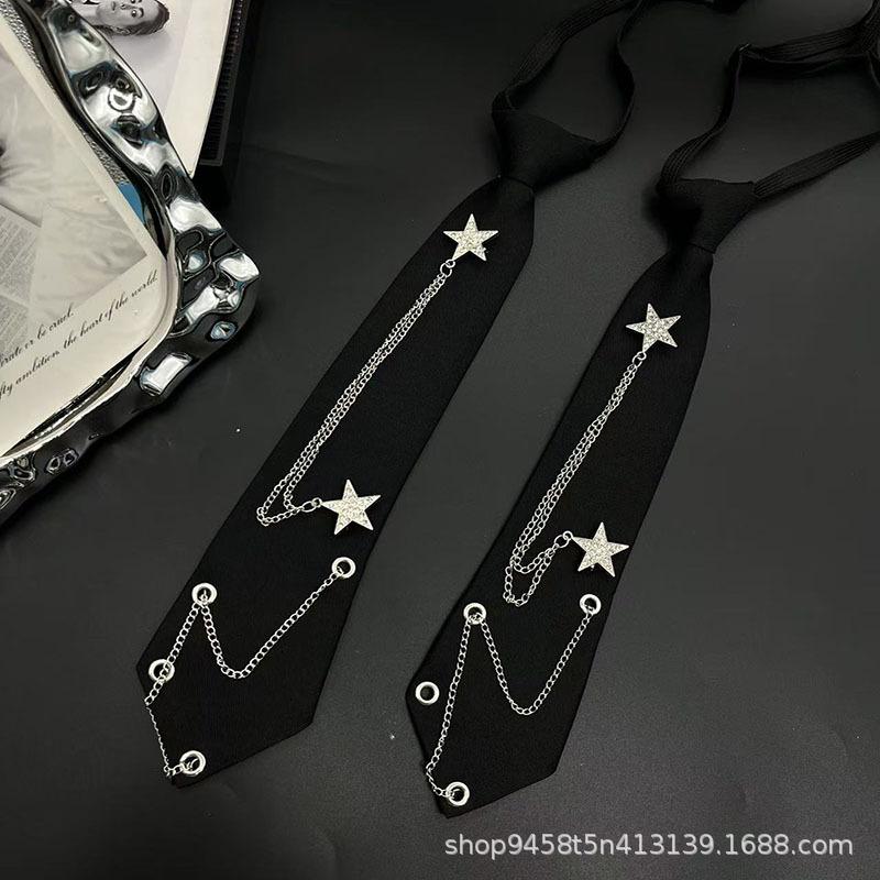 Chain Star Tie Neutral Guitar Accessories JK Black Lazy Free Ins Ruffle Handsome Shirt Accessories Men and Women
