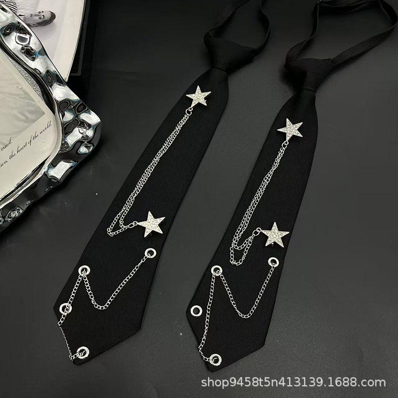 Chain Star Tie Neutral Guitar Accessories JK Black Lazy Free Ins Ruffle Handsome Shirt Accessories Men and Women