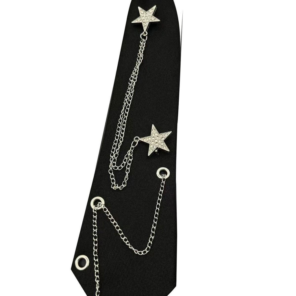 Chain Star Tie Neutral Guitar Accessories JK Black Lazy Free Ins Ruffle Handsome Shirt Accessories Men and Women