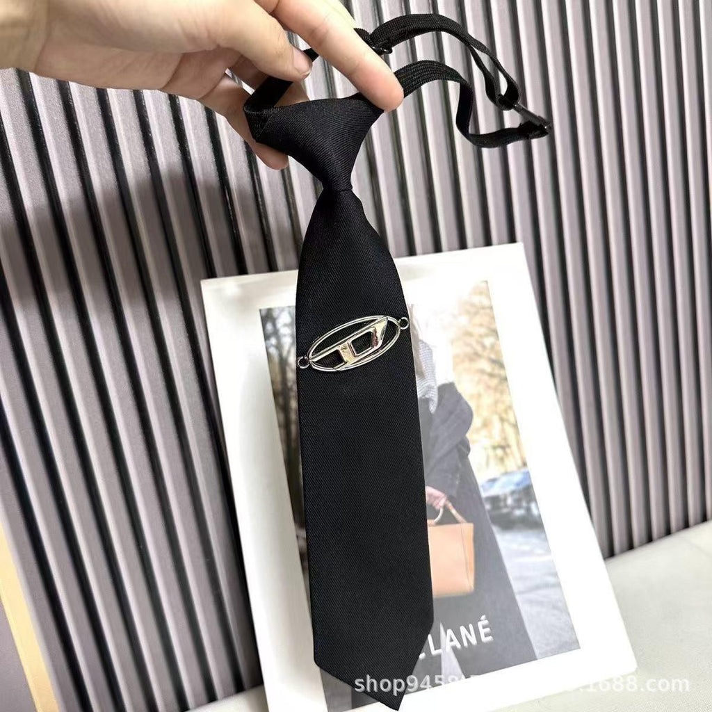 Niche Design D Letter Chain Tie College Style Unisex Tie-Free Shirt Alloy All-Match Tie