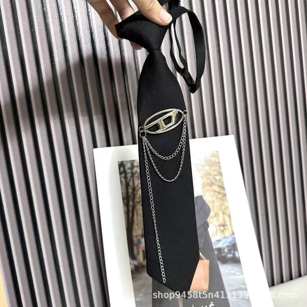 Niche Design D Letter Chain Tie College Style Unisex Tie-Free Shirt Alloy All-Match Tie