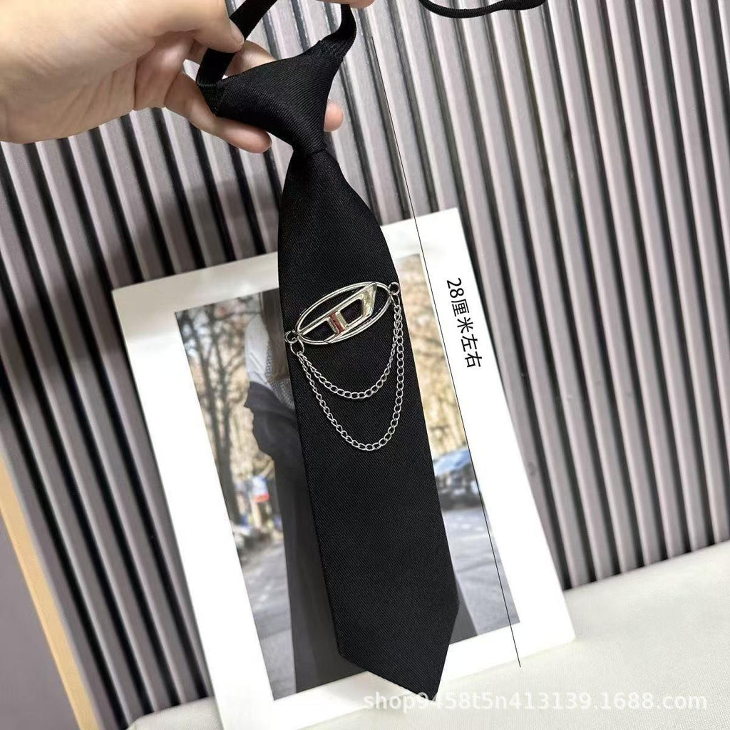 Niche Design D Letter Chain Tie College Style Unisex Tie-Free Shirt Alloy All-Match Tie