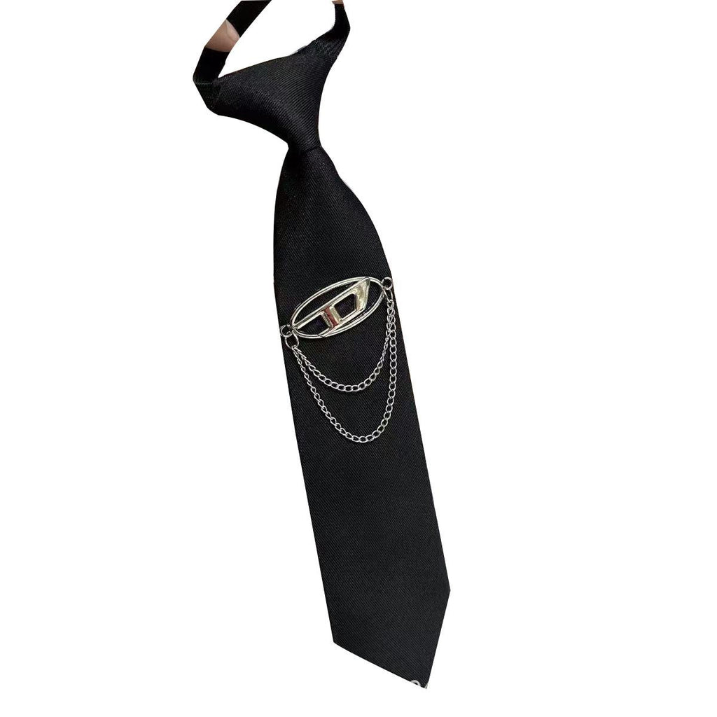Niche Design D Letter Chain Tie College Style Unisex Tie-Free Shirt Alloy All-Match Tie