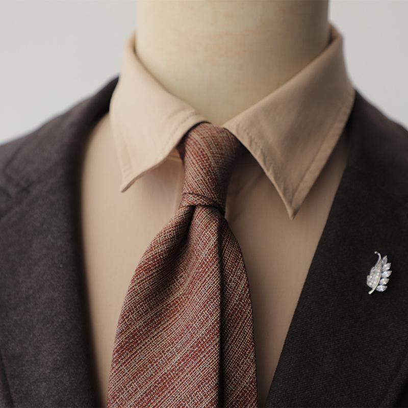 Factory Spot Wholesale Spring and Summer Men's Korean-Style Formal Wear Business 8cm Simple Line Red Coffee Color Rice Color Hand Fight