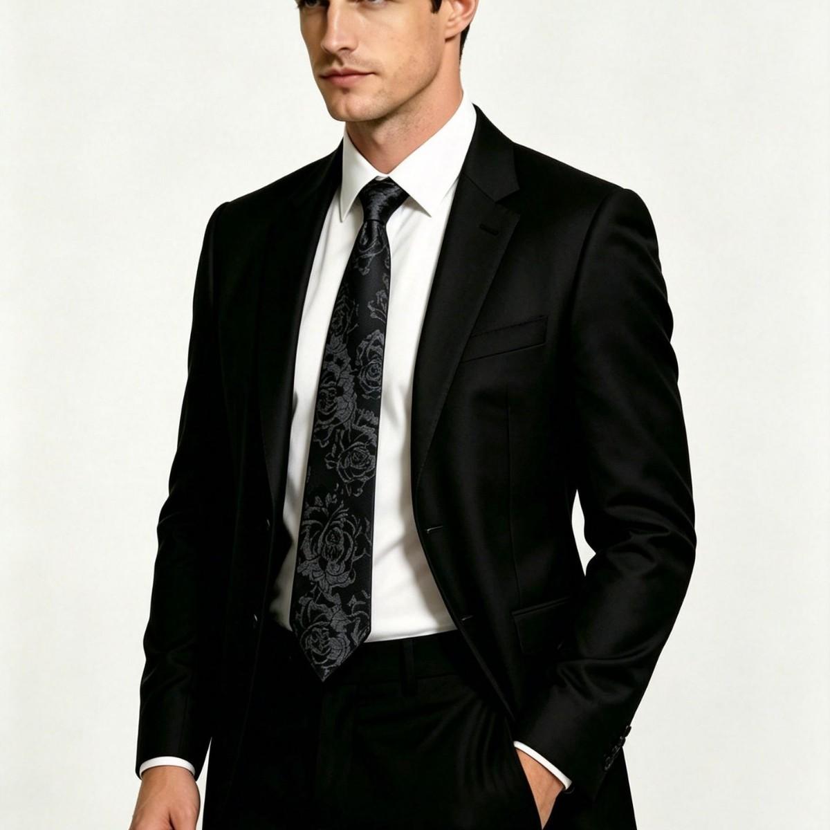 Factory Spot 8cm Black Men's Tie High-Grade Hand-Beating Wholesale Vintage Dark Pattern Flower Leaf Banquet Bridegroom