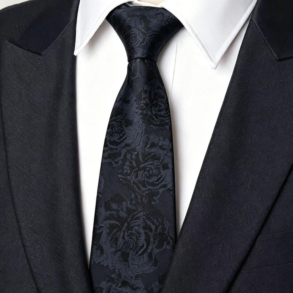 Factory Spot 8cm Black Men's Tie High-Grade Hand-Beating Wholesale Vintage Dark Pattern Flower Leaf Banquet Bridegroom