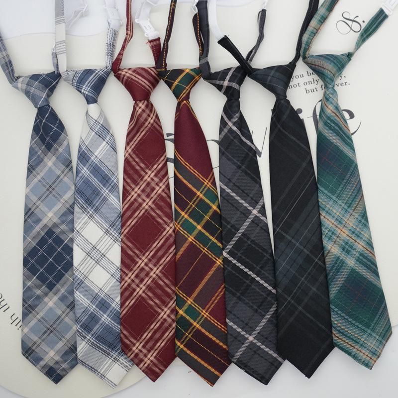 JK Tie Plaid Women's Knot-Free Student College Style Japanese Short Small Uniform School Uniform Accessories Lazy in Stock