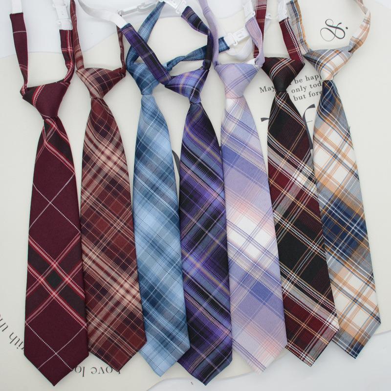 JK Tie Plaid Women's Knot-Free Student College Style Japanese Short Small Uniform School Uniform Accessories Lazy in Stock
