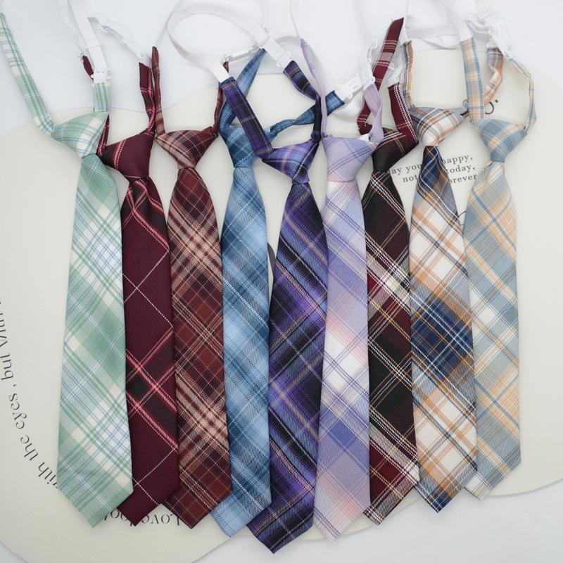 JK Tie Plaid Women's Knot-Free Student College Style Japanese Short Small Uniform School Uniform Accessories Lazy in Stock