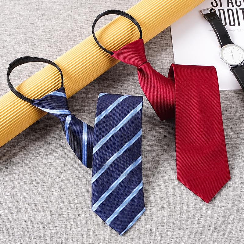 Wholesale Zipper Tie-Free Men's Business Formal Wear 8cm Blue Striped Lazy Easy-to-Pull Tie Men