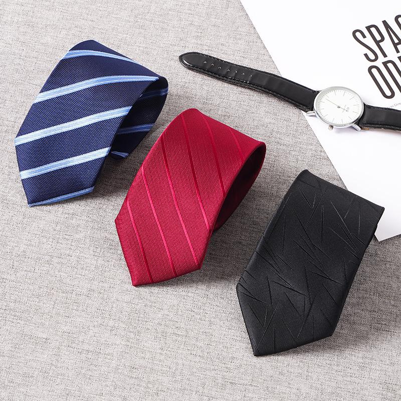 Wholesale Zipper Tie-Free Men's Business Formal Wear 8cm Blue Striped Lazy Easy-to-Pull Tie Men