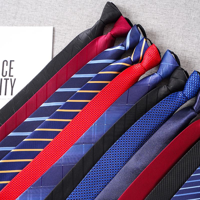 Wholesale Zipper Tie-Free Men's Business Formal Wear 8cm Blue Striped Lazy Easy-to-Pull Tie Men