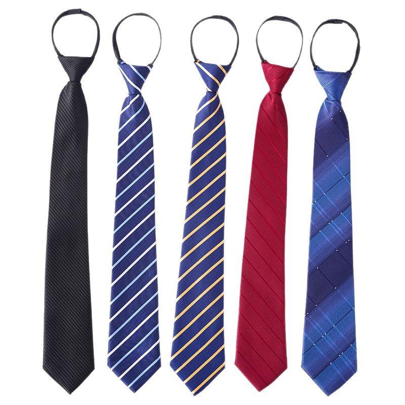 Wholesale Zipper Tie-Free Men's Business Formal Wear 8cm Blue Striped Lazy Easy-to-Pull Tie Men
