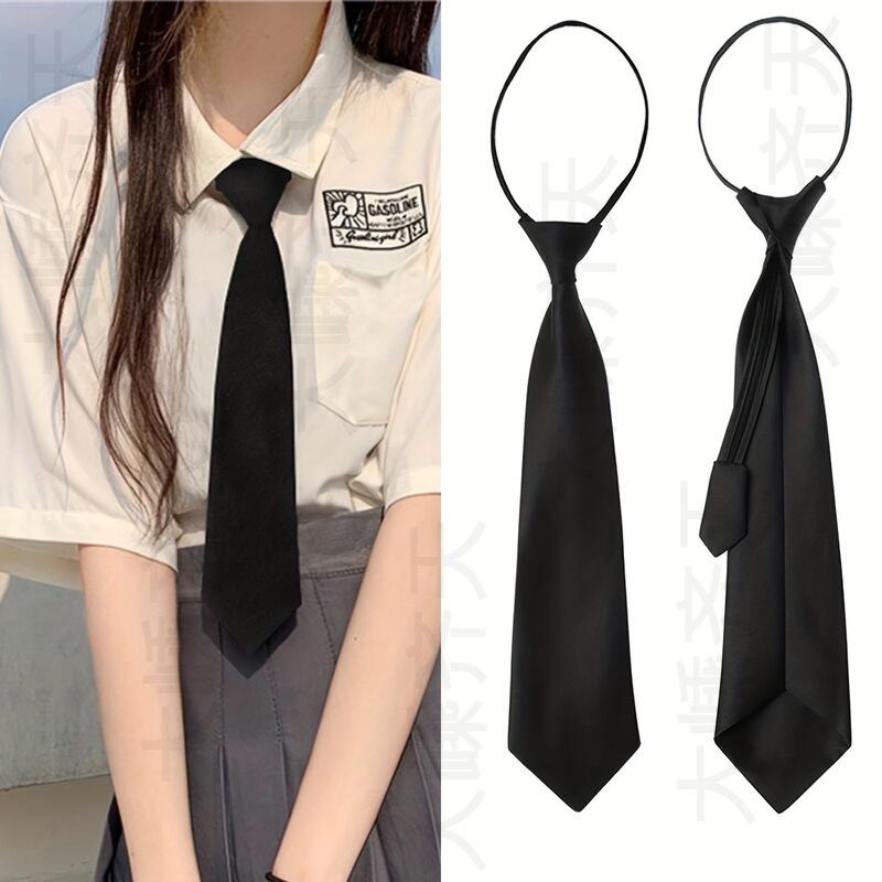 Women's Solid Black Tie Uniform Shirt Suit Lazy Tie Suitable for Daily Use