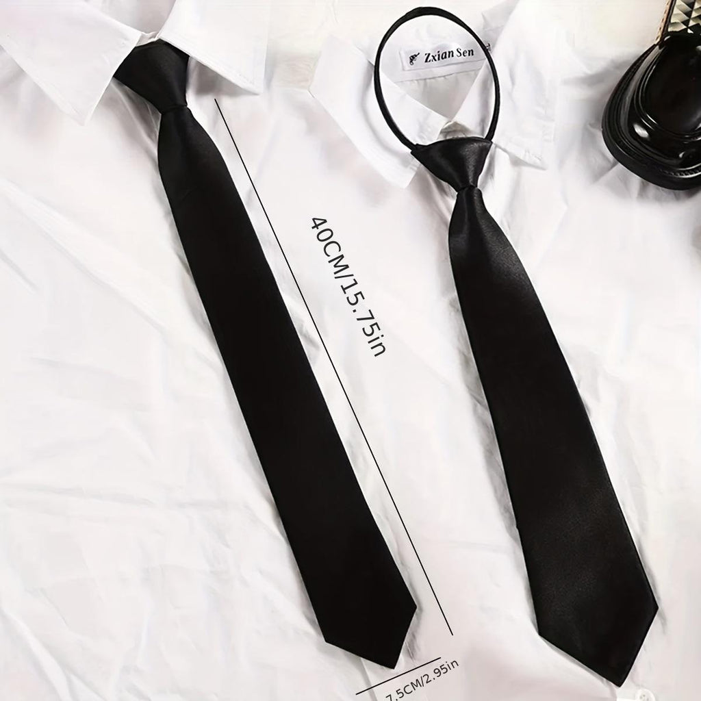 Women's Solid Black Tie Uniform Shirt Suit Lazy Tie Suitable for Daily Use