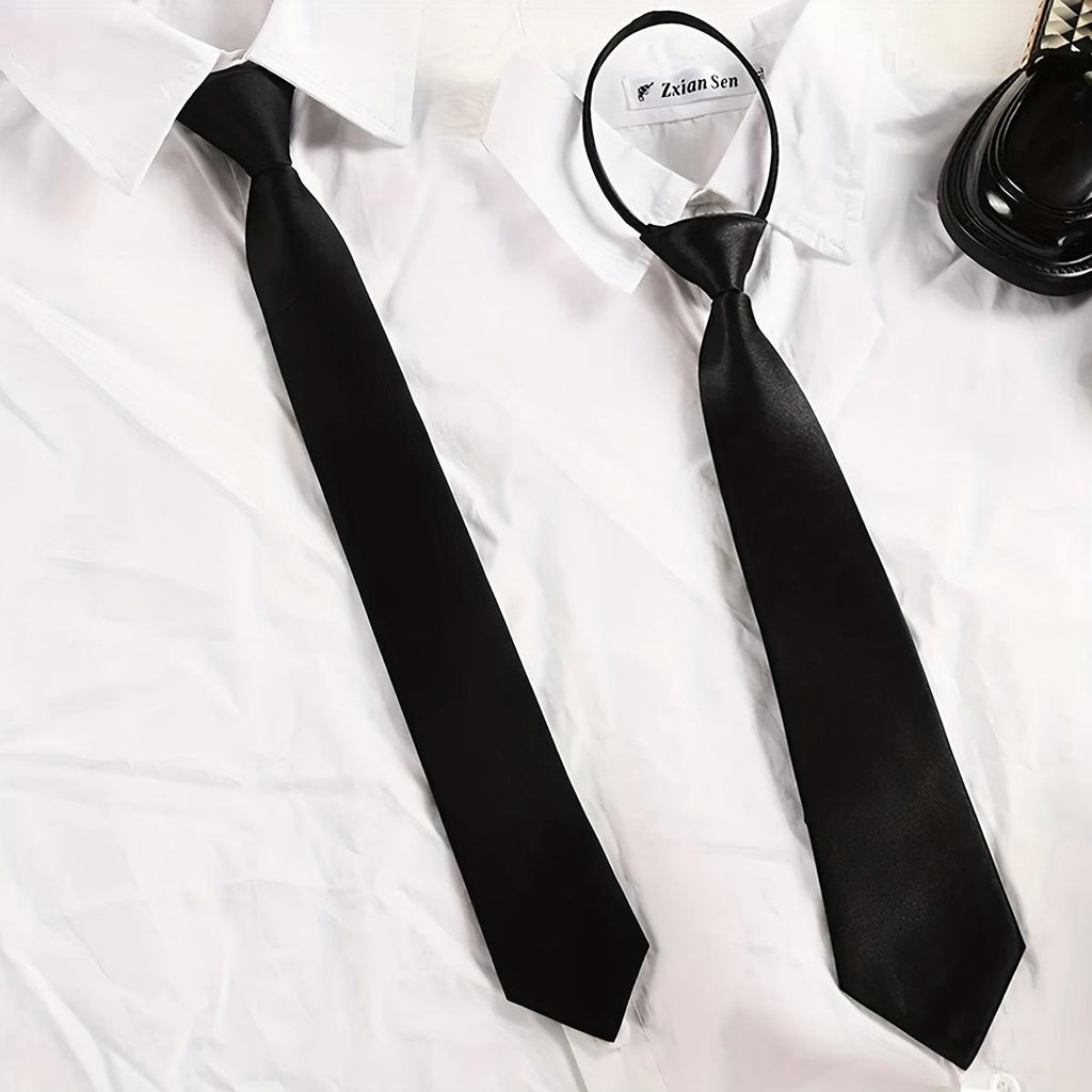 Women's Solid Black Tie Uniform Shirt Suit Lazy Tie Suitable for Daily Use