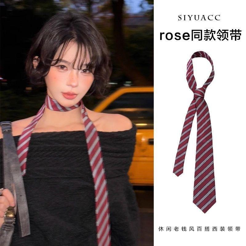 Rose Same Style Tie for Women 2026 New Korean Style Striped Scarf with Shirt Bow Tie Hand Tie Scarf Fashion Accessories
