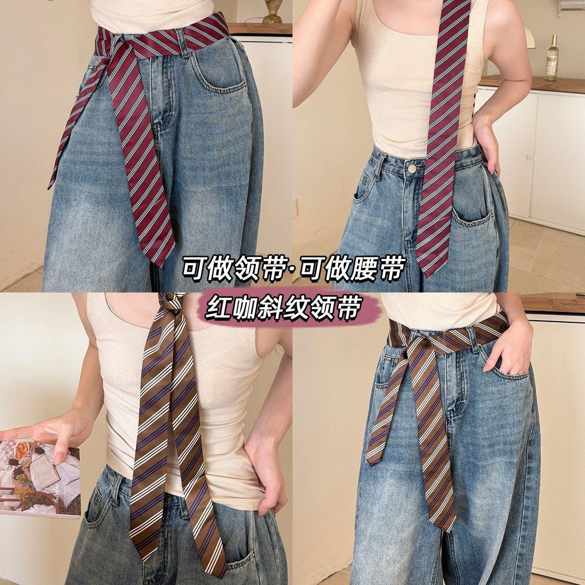 Rose Same Style Tie for Women 2026 New Korean Style Striped Scarf with Shirt Bow Tie Hand Tie Scarf Fashion Accessories