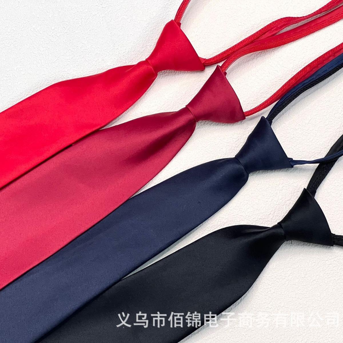 Men's Adult 45cm Zip Tie Clothing Lazy Easy to Pull Business Solid Color 8cm Tie